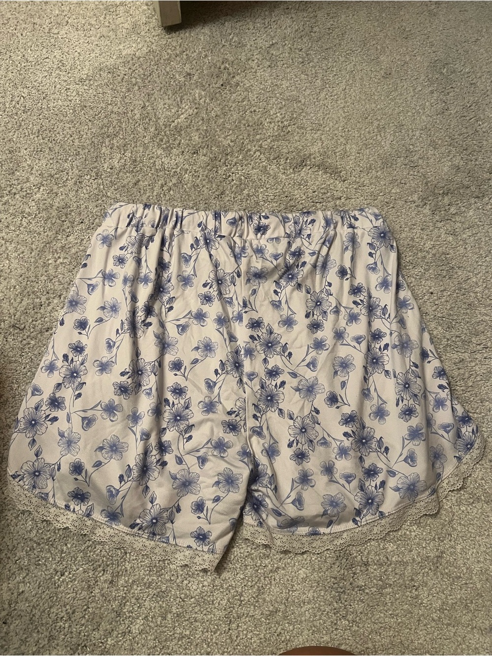 Soft White Short Sleeve Pajama Set with Blue Floral Print - Picture 5 of 6